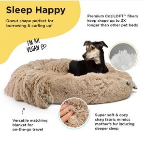 DONUT SHAG BUNDLE BED AND BLANKET TAUPE 36"X36"